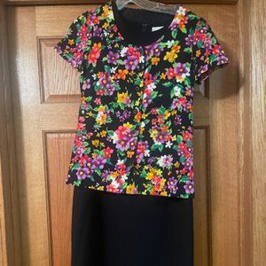 WORTHINGTON BLACK DRESS SIZE 14 with floral jacket